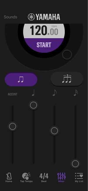 The mixer screen allows you to adjust the volume for each beat.